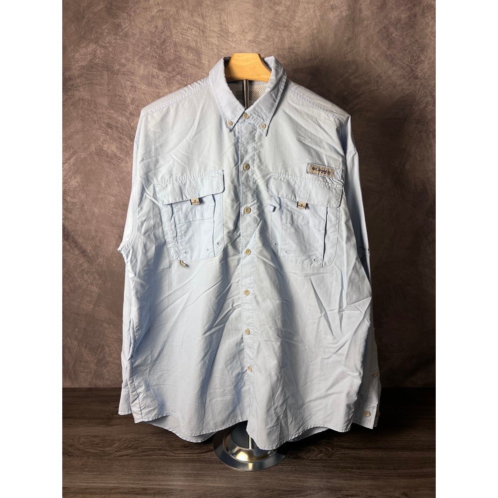 Columbia PFG Bahama II Long Sleeve Fishing Shirt Men's Large UPF 50 Blue
